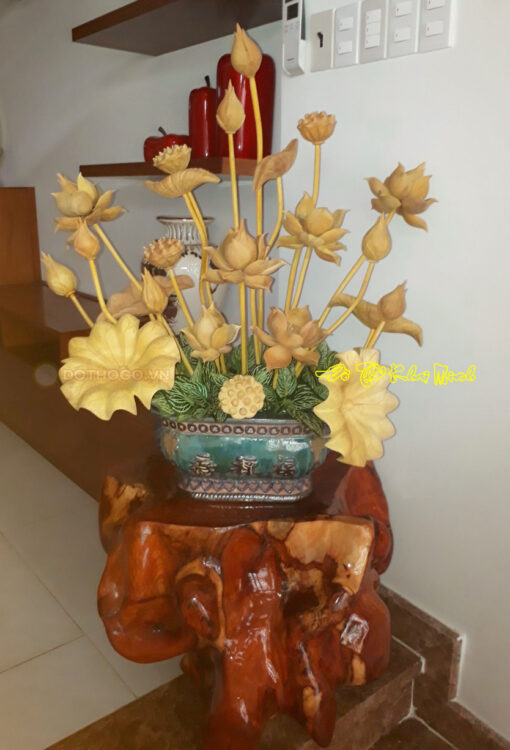 Hoa sen gỗ mít mộc trang trí
