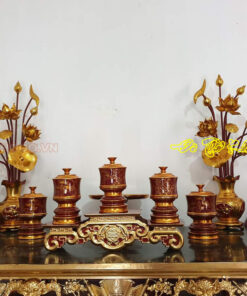 Bình hoa Sen gỗ mít sơn son thếp vàng bày bàn thờ