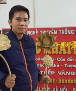 Bình sen gỗ vàng tâm Đồ thờ Khai Minh