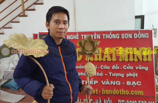 Bình sen gỗ vàng tâm Đồ thờ Khai Minh